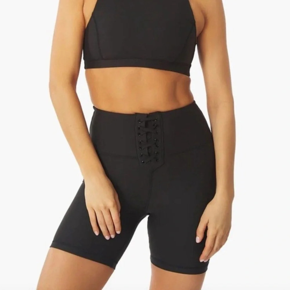 WeWoreWhat Lace Up Biker Short Size XL Solid Black Athleisure